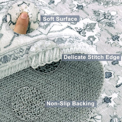 Yamaziot Washable Runner Rug, 2x8 Non-Slip Boho Vintage Hallway Rug with Rubber Backing, Low Pile Faux Wool Distressed Carpet Runner for Bedroom, Kitchen, Laundry, Entrance