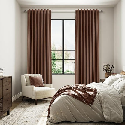 Guken 100% Blackout Curtains 102 Inch Length 2 Panels Set for Living Room Bedroom Back Tab Thermal Insulated Black Out Linen Drapes Room Darkening Window Curtains Rustic Brown