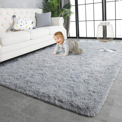 TWINNIS Super Soft Shaggy Rugs Fluffy Carpets, 7x10 Feet, Indoor Modern Plush Area Rugs for Living Room Bedroom Kids Room Nursery Home Decor, Upgrade Anti-Skid Rectangular Fuzzy Rug, Grey