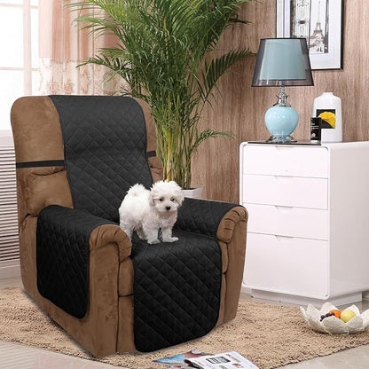 U-NICE HOME Recliner Chair Covers Reversible Chair Cover Pet Covers for Dogs with Elastic Straps Water Resistant Diamond Quilted (28''Recliner Oversized, Black/Grey)