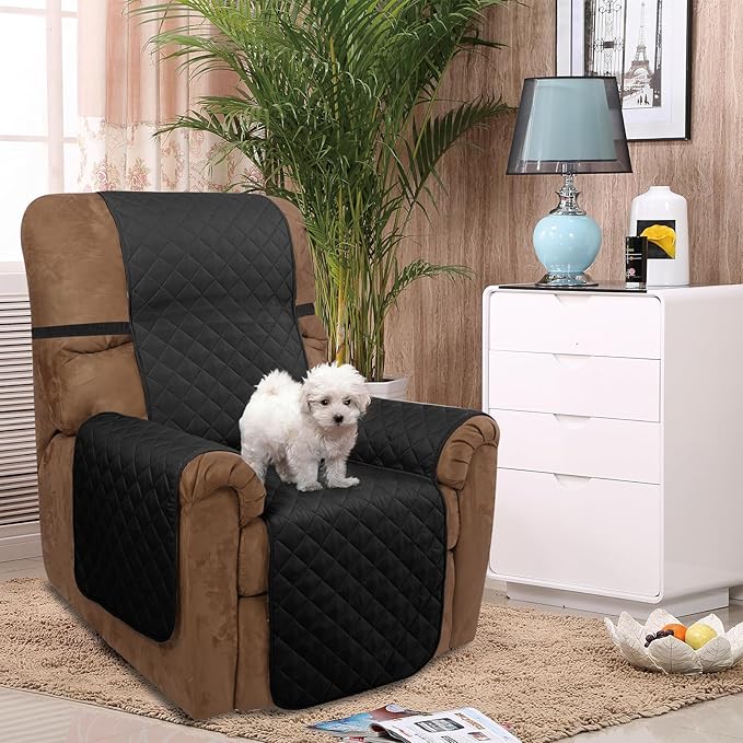 U-NICE HOME Recliner Chair Covers Reversible Chair Cover Pet Covers for Dogs with Elastic Straps Water Resistant Diamond Quilted (28''Recliner Oversized, Black/Black)