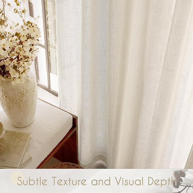 Faux Linen Beige Curtains 132 inches Long for Living Room Rustic Farmhouse Linen Drapes Semi Sheer Burlap Textured Canvas Cloth Curtain Panels Set of 2 Kahki Tan Colored
