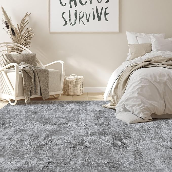 Nakagishi 6x9 Area Rugs Living Room: Washable Abstract Large Neutral Soft Rug Stain Resistant Modern Indoor Floor Non-Slip Carpet for Bedroom Nursery Kids Playroom Office Dining Room Dorm- Grey