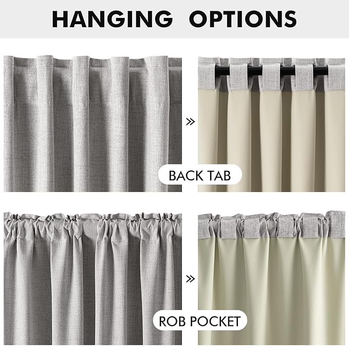 MIULEE 100% Blackout Linen Curtains for Bedroom, Greyish White Solid Luxury Decor Thermal Insulation Room Darkening Drapes for Living Room Nursery Back Tab Rod Pocket 42 x 63 Inches, 2 Panels
