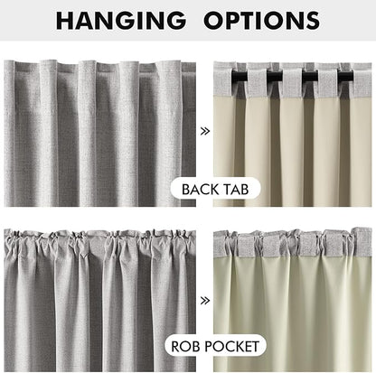 MIULEE 100% Blackout Linen Curtains for Bedroom, Greyish White Solid Luxury Decor Thermal Insulation Room Darkening Drapes for Living Room Nursery Back Tab Rod Pocket 42 x 84 Inches, 2 Panels