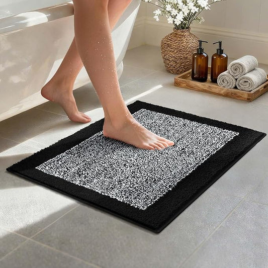 Bathroom Rugs 24x17 Non Slip Washable, Black Bath Mat for Bathroom Floor Tub, Soft Absorbent Quick Dry Mats for Shower, Bathtub,Home Decor