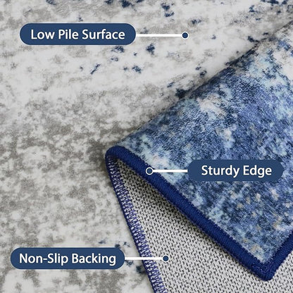 BEIMO Area Rugs 8x10 for Living Room Bedroom, Modern Abstract Machine Washable Rug, Large Soft Low Pile Floor Cover with Non Slip Backing for Dining Room, Navy Blue Gray