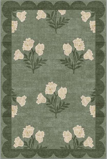 Front Door Mat Outside Entrance - 2x3 Floral Non-Slip Washable Doormat Indoor Outdoor Door Mat Spring Sage Green Floral Entry Rug Small Throw Rugs for Entryway Kitchen Front Porch Decor