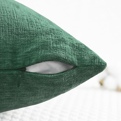 CaliTime Christmas Throw Pillow Covers Decorative 18 X 18 Inches Pack of 4 Cozy Chenille Cushion Cases for Couch Sofa Bed Living Room Home Dark Green