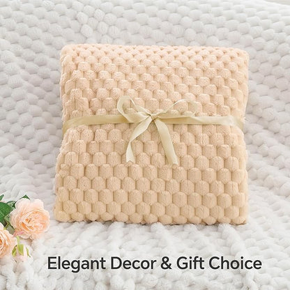 BEDELITE Fleece Throw Blanket for Couch & Bed - 3D Jacquard Decorative Blush Sand Blanket, Super Soft and Cozy Warm Fuzzy Blanket All Seasons Suitable, 50x60Inches