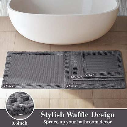 RESARE Waffle Bathroom Runner Rugs, Super Absorbent Bath Mat Non Slip Washable Quick Dry, Upgraded Ultra Soft Boho Bath Rugs with Tassels for Hallway Bedroom Laundry Room, 2'x4'(24"x48"), Dark Grey