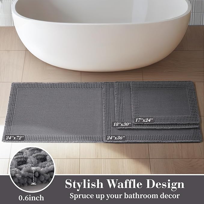 RESARE Waffle Bath Mat for Bathroom, Super Absorbent Bathroom Rugs Non Slip Machine Washable, Ultra Soft Quick Dry Boho Bath Rugs with Tassels for Floor, Upgraded Bordered Design, 24"x36" Dark Grey