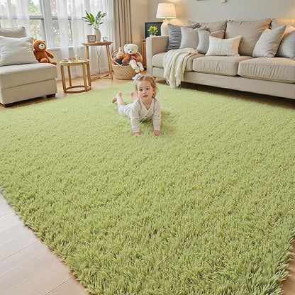 9x12 Area Rugs for Living Room Bedroom, Large Area Rug Shag Shaggy Carpet Soft Plush Furry Bedside Rug, Machine Washable Area Rugs for Kids Girls Boys Home Decor(9 x 12, Grass Green)