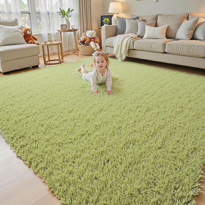 8x10 Area Rugs for Bedroom Living Room, Large Area Rug Shag Carpet Soft Plush Furry Bedside Rug, Machine Washable Area Rugs for Kids Home Decor(8 x 10, Grass Green)