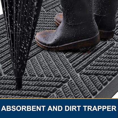 Smiry Front Door Mat Outside Entrance, Heavy Duty Sturdy Natural Rubber Doormat, Trap Dirt and Moisture, Easy Clean Low Profile Mats for Indoor Outdoor Entry, Irregular Triangle (47x17, Grey)