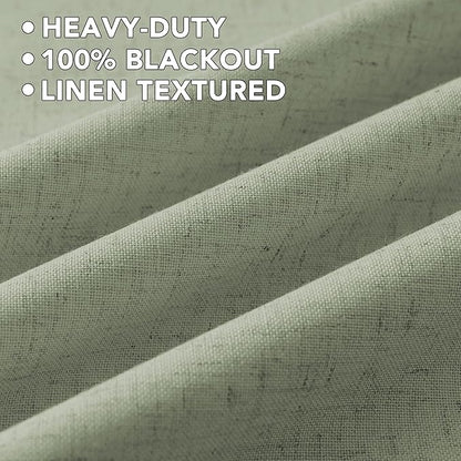 H.VERSAILTEX Linen Curtains 100% Blackout Curtains for Bedroom 96 inch Long Full Light Blocking Nature Linen Blended Window Curtains for Living Room Nickel Grommet (2 Panels, Heathered Tea)