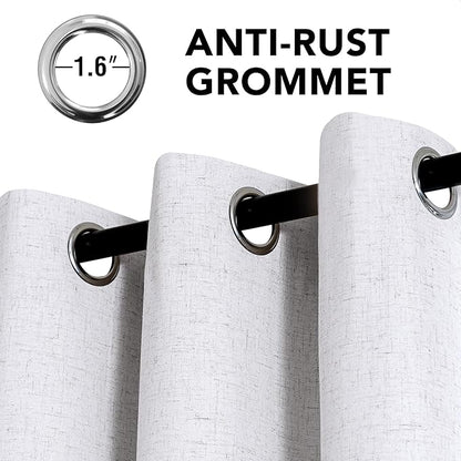 H.VERSAILTEX Linen Curtains 100% Blackout Curtains for Bedroom 63 inch Long Full Light Blocking Nature Linen Blended Window Curtains for Living Room Nickel Grommet (2 Panels, Heathered White)