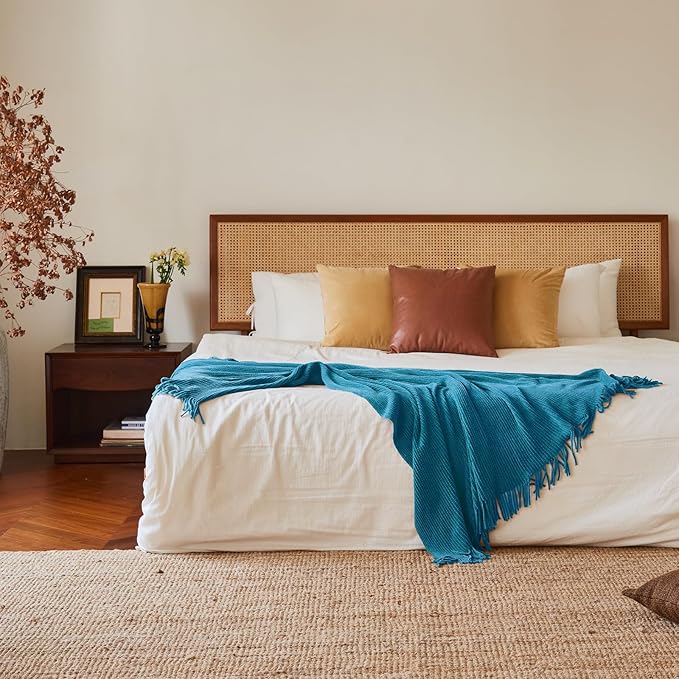 lifein Chenille Throw Blanket 50x60 - Soft Boho Knitted Blanket for Couch Cozy Farmhouse Decor Bed Throw, Lightweight All Season Teal Blanket, Decorative for Living Room Bedroom Spring Decor