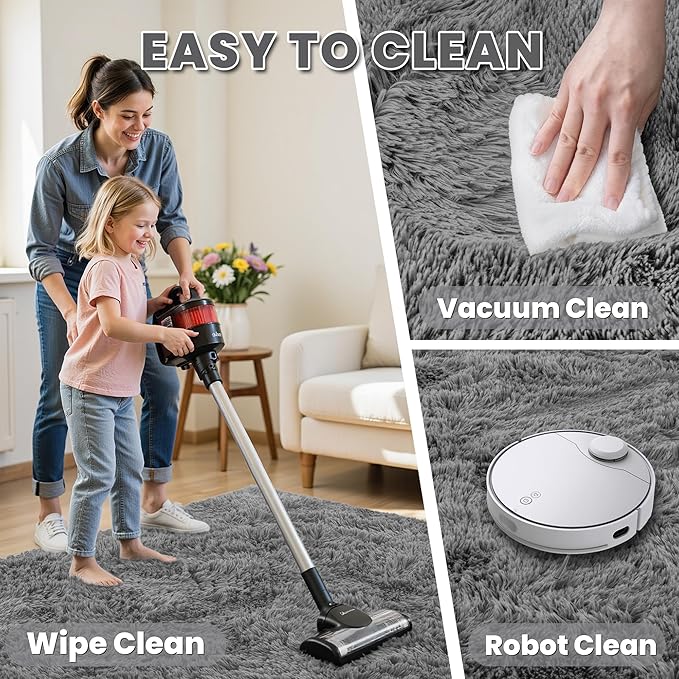 5x7 Area Rugs for Living Room Rug: Soft Fluffy Shag Light Gray Rugs for Bedroom, Non-Slip Large Fuzzy Plush Rug Indoor Floor Carpet for Nursery Kids Boys Girls Room, Dorms, Playroom, Modern Home Decor