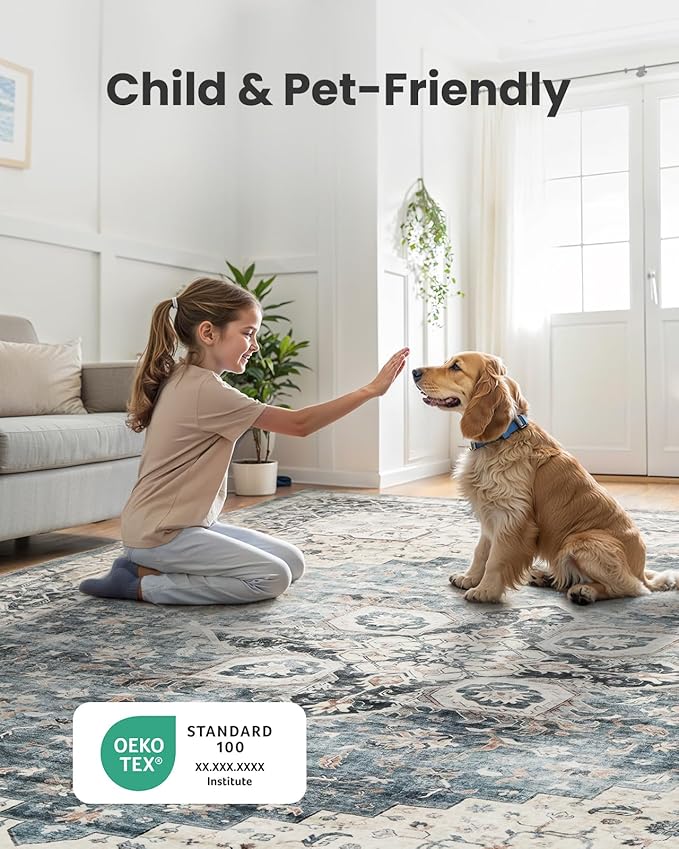 AMADA HOMEFURNISHING 3x5 Washable Area Rug, Low-Profile Entryway Rug with Non-Slip Backing & Durable Edge Binding, Vintage Rugs for Bedroom, Entryway & Kitchen