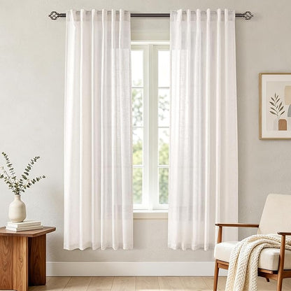 Cream Linen Curtains 72 inch Long 2 Panel Set for Living Room Back Tab Rod Pocket Semi Sheer Light Filtering Bedroom Window Curtain 72 inch Length Modern Farmhouse Neutral Ivory Linen Drapes 42x72