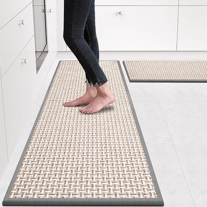 eqivei Kitchen Rugs and Mats Non Skid Washable Set of 2 PCS, Absorbent Runner Rugs for Kitchen, Front of Sink, Kitchen Mats for Floor, 17.3"x 47"+17.3"x 29" (Gray)