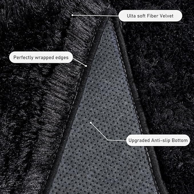 Small Black Area Rug, 2x3 Rug for Bedroom Shaggy Throw Rugs for Dorm Rug, Soft Shag Carpet for Kids Room, Plush Comfy Fluffy Bedside Rug for Home Decor Aesthetic