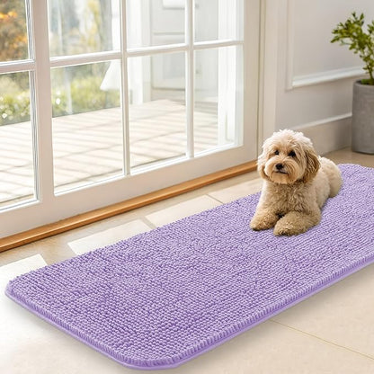 OLANLY Dog Door Mat for Muddy Paws 47x17, Absorbs Moisture and Dirt, Absorbent Non-Slip Washable Doormat, Quick Dry Chenille Mud Mat for Dogs, Entry Indoor Entryway Carpet for Inside Floor, Lavender