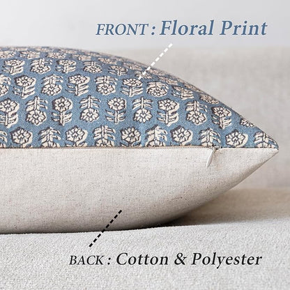 Foindtower Set of 2 Decorative Vintage Floral Print Throw Pillow Covers Neutral Modern Farmhouse Cushion Covers Boho Home Decor for Sofa Couch Chair Bedroom Living Room,20×20 Inch,Dusty Blue
