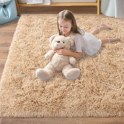 Pionblank Large Area Rug for Living Room 10x14, Fuzzy Modern Shag Rug, Fluffy Plush Non Slip Soft Furry Carpet for Bedroom Kids Room Nursery Teens Dorm Home Decor, Camel
