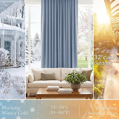 PONY DANCE Short Blackout Curtains Set - Nursery Short Curtain Panels Thermal Insulated Window Treatments Back Tab/Rod Pocket Light Blocking for Bedroom, 42 Wide 45 Long, Pigeon Blue, 2 Panels