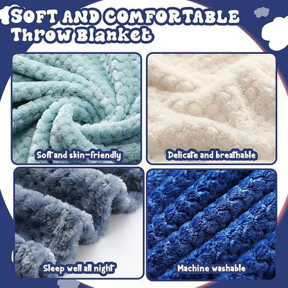 Newwiee 4 Pcs Flanne Fleece Throw Blanket for Bed Couch Large 3D Waffle Textured Soft Blanket Winter Warm Lightweight No Shedding No Pilling Decorative Throw, 50x60 Inch(Gradient Blue)