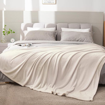 BEDELITE Fleece Blankets Queen Size Beige Throw Blankets for Bed, Luxury Plush Cozy Fuzzy Blanket 90x90 inches, Super Soft Warm Lightweight Throw Blanket All Seasons Suitable
