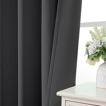 CUCRAF Dark Grey Blackout Curtains 84 inch Length 2 Panels Set, Rod Pocket Room Darkening Drapes for Bedroom Living Room, Insulated Thermal Light Blocking Window Curtain (W52 x L84 Inch)