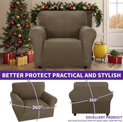 ZNSAYOTX Super Stretch Chair Slipcover Universal Sofa Chair Covers for Living Room Dogs Pet Furniture Protector Spandex Armchair Slipcovers with Anti Slip Foam Sticks (Brown, Chair)