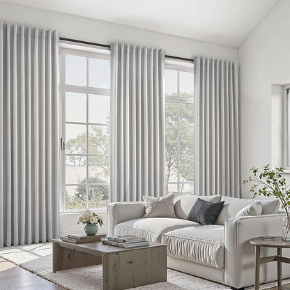 Extra Wide Total Blackout 96 Inch Curtains 70 Inches Wide for Living Room 2 Panels Modern Linen Blackout Curtain for Large Window Treatment Privacy Thermal Drapes Rod Pocket Pleated 72"W x 96"L Grey