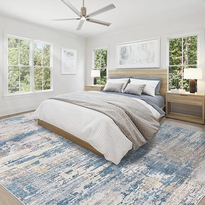 9x12 Area Rug for Living Room, Washable Modern Abstract Large Area Rug Neutral Soft Non Slip Kids Rug Stain Resistant Indoor Carpet for Bedroom Dining Room Playroom Office(BlueBeige, 9'x12')