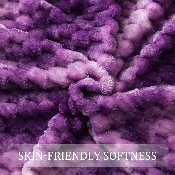 Exclusivo Mezcla Fleece Twin Blanket for Bed, Extra Large Fuzzy Tie-dye Purple Bed Blankets, Soft Cozy Plush Sofa Throws for All Seasons, 90x66 Inches