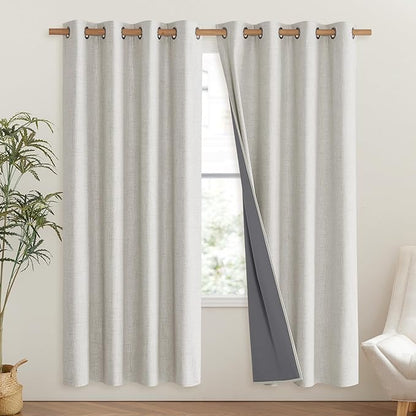 NICETOWN Snowbound Vintage Linen 100% Blackout Curtains for Living Room, Thermal Insulated Curtains 72" Long, Noise Reducing Window Treatment Drapes for Hall Room, 52" Wide Per Panel, Set of 2