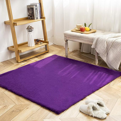 Ashler HOME DECO Ultra Soft Faux Rabbit Fur Chair Couch Cover Area Rug for Bedroom Floor Sofa Living Room Purple 4 x 4 Feet