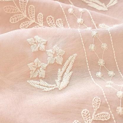jinchan Belrose Pink Floral Sheer Curtains for Living Room 96 Inch Long Voile Embroidered Farmhouse Curtains for Bedroom Ivory Flower Patterned Rod Pocket Window Treatments, 2 Panels Pink