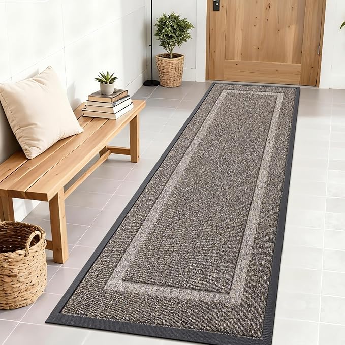 OLANLY Front Door Mat Indoor Outdoor Entrance, Waterproof All-Season, All-Weather Doormat, Sturdy Natural Rubber, Low Profile, Easy Clean Patio Porch Entryway Mat, 71x23, Khaki and White