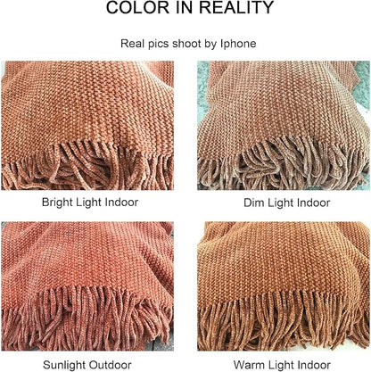 lifein Throw Blanket for Couch, Soft Boho Decor Bed Throw,Cozy Burnt Orange Chenille Knitted Small Farmhouse Lightweight Throw (Rust,60 * 80")
