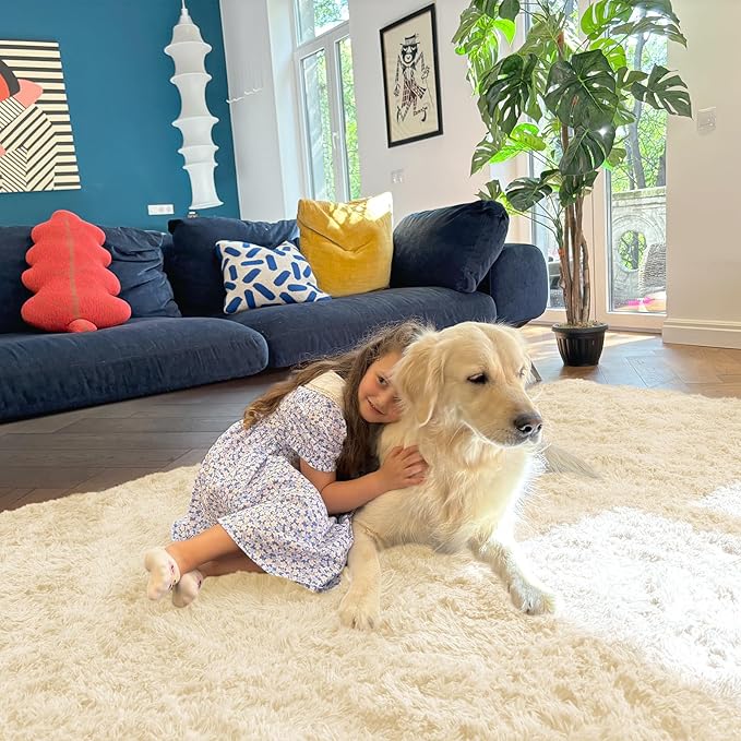 OLANLY 2x3 Machine Washable Small Bedside Rug, Soft Fluffy Shaggy Entryway Throw Rugs for Bedroom, Living Room, Indoor Floor Carpet for Kids Girls and Boys, Nursery Rooms, Home Decor Aesthetic, Cream