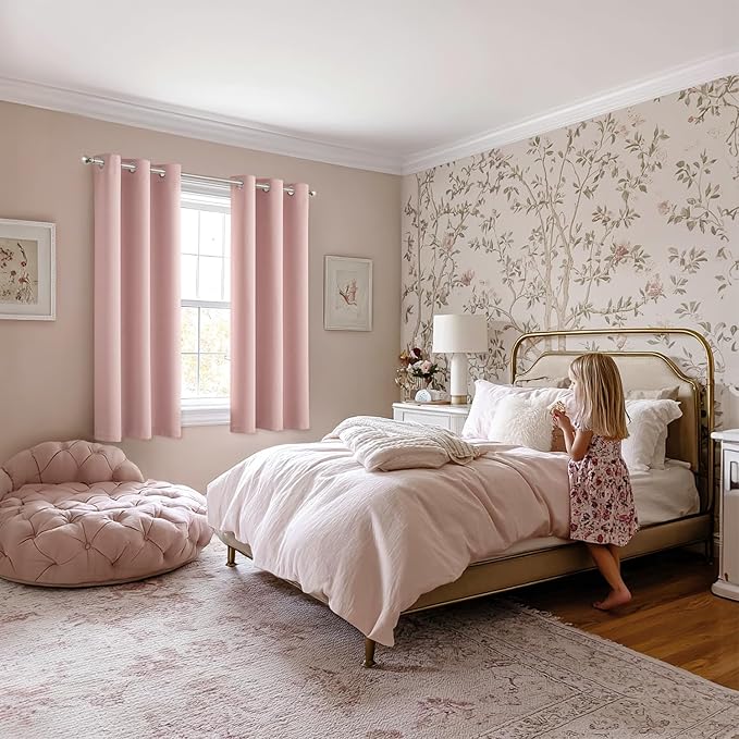 MIULEE Baby Pink Blackout Curtains for Bedroom Living Room 40 Inches Long 2 Panels, Thermal Insulated Room Darkening Drapes Solid Grommet Noise Reduction Light Blocking Window Treatments 40x40 Inch