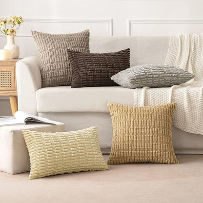 MIULEE Pack of 2 Corduroy Decorative Lumbar Throw Pillow Covers 20x12 Inch Soft Boho Striped Pillow Covers Modern Farmhouse Home Decor for Sofa Living Room Couch Bed Dark Brown