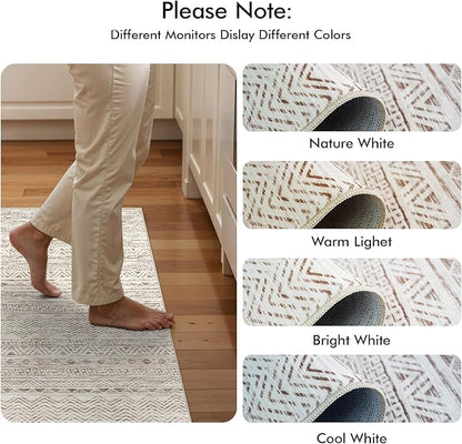 3x18 Washable Kitchen Runner Rug: Modern Moroccan Runners for Hallway Soft Non Slip Rugs with Rubber Backing Low Pile Thin Waterproof Floor Carpet for Entryway Bedroom Bathroom Indoor 3x18 Beige