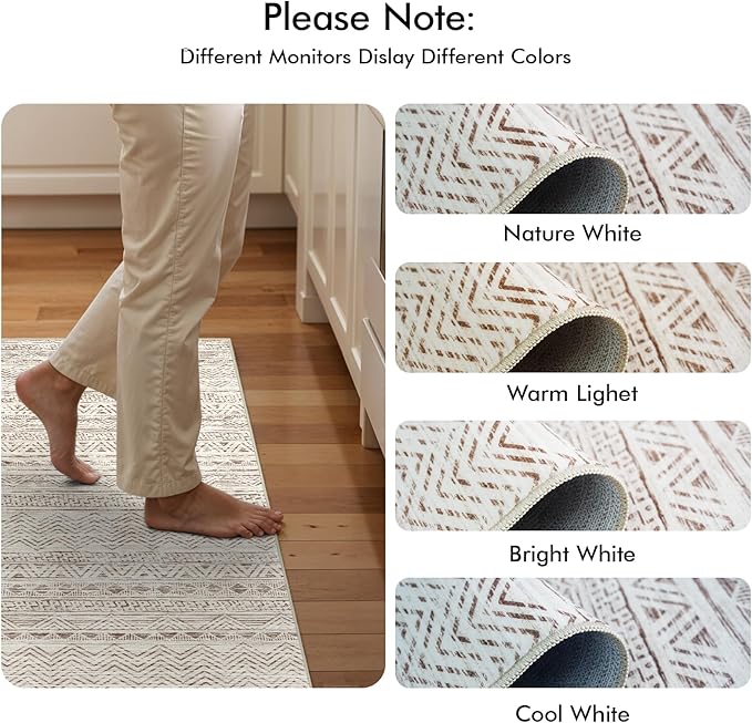 Ksrau 2x5 Hallway Runner Rug - Moroccan Non Slip Long Rug for Entryway Soft Low-Pile Washable Neutral Rugs for Kitchen Small Waterproof Indoor Floor Carpet for Bedroom Bathroom Laundry 2x5 Beige