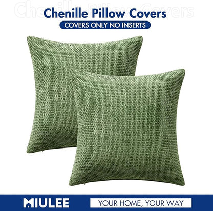 MIULEE Pack of 2 Couch Throw Pillow Covers 18x18 Inch Sage Green Modern Boho Accent Decorative Pillow Covers Soft Chenille Farmhouse Cushion Covers for Home Decor Bed Sofa Living Room