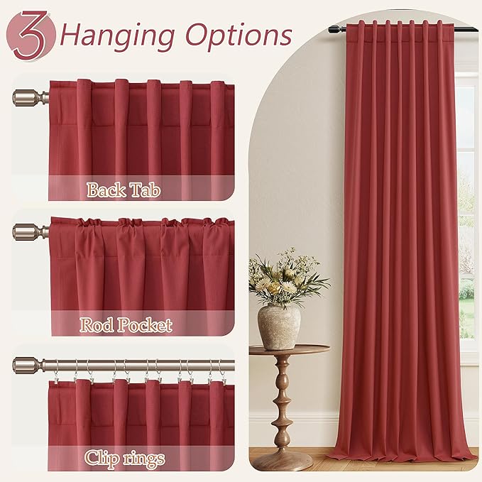 Guken Red 100% Blackout Linen Curtains 120 Inch Length 2 Panels Set for Living Room Bedroom Back Tab/Rod Pocket Thermal Insulated Black Out Drapes Room Darkening Window Curtains,52x120